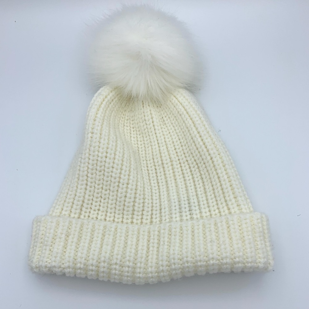 Treasure & Bond Stitch Beanie Faux Fur Pom- Ivory